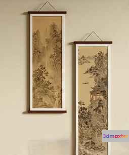Two Hanging Scrolls 3D Model - 17049 - VRAY Render