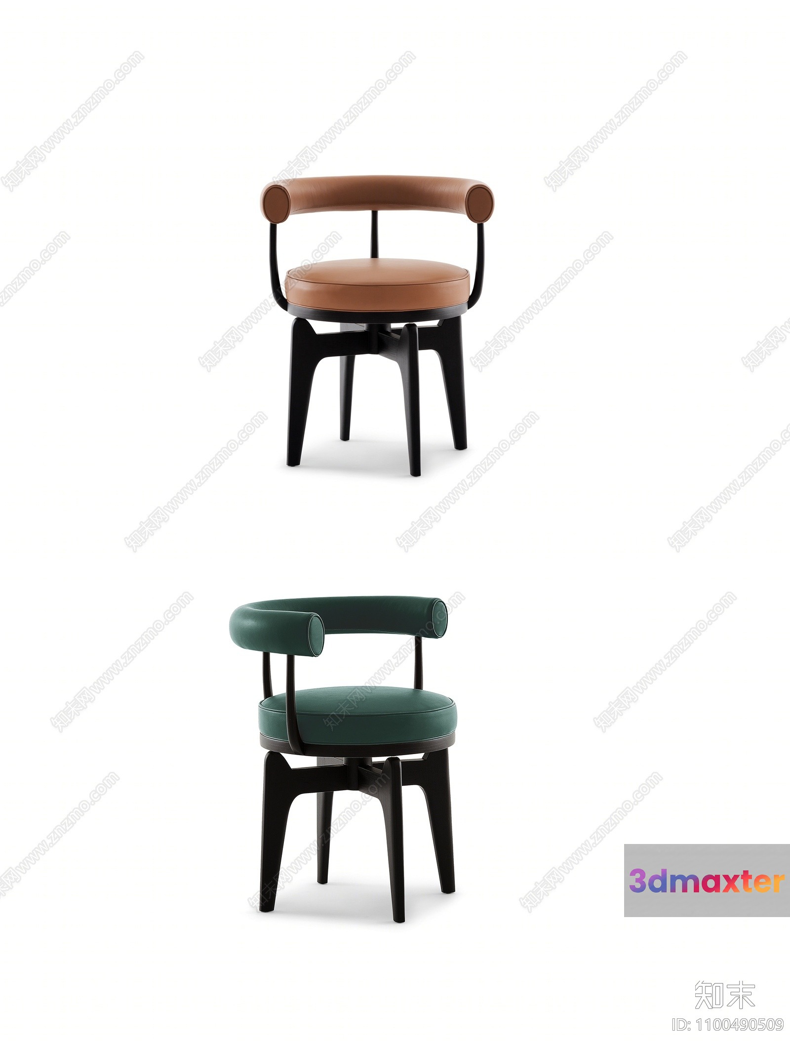 A Pair Of Chairs With Brown And Green Upholstery 3D Model - 8507 - VRAY Render