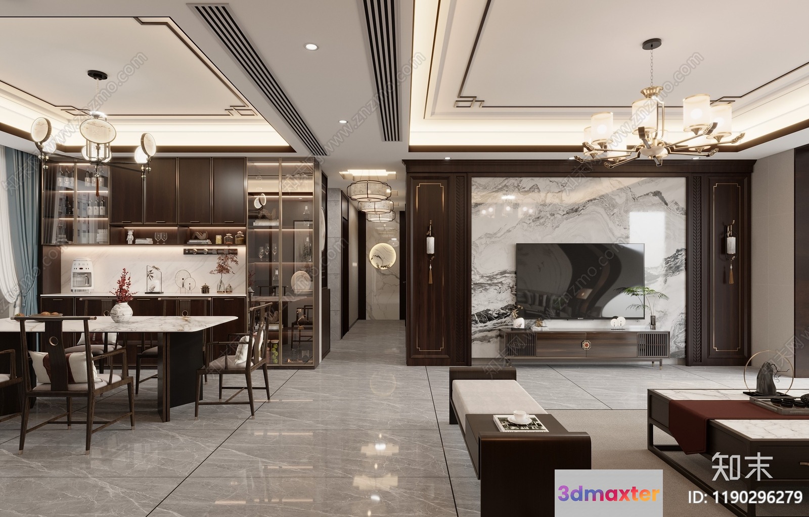 Modern Living Room 3D Model - 505 - VRAY Render