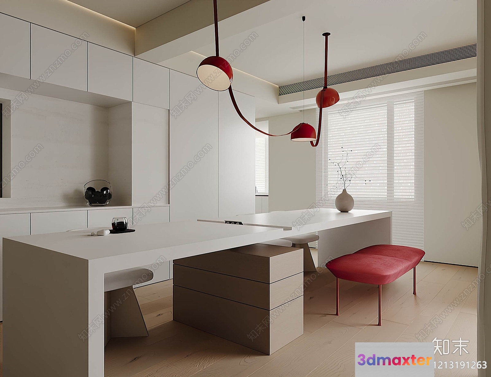 Modern Minimalist Dining Room 3D Model - 18297 - VRAY Render