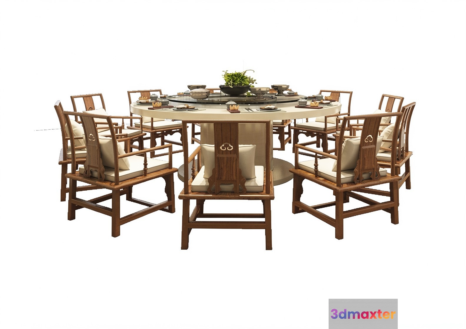 A Round Dining Table With Eight Chairs 3D Model - 14508 - VRAY Render