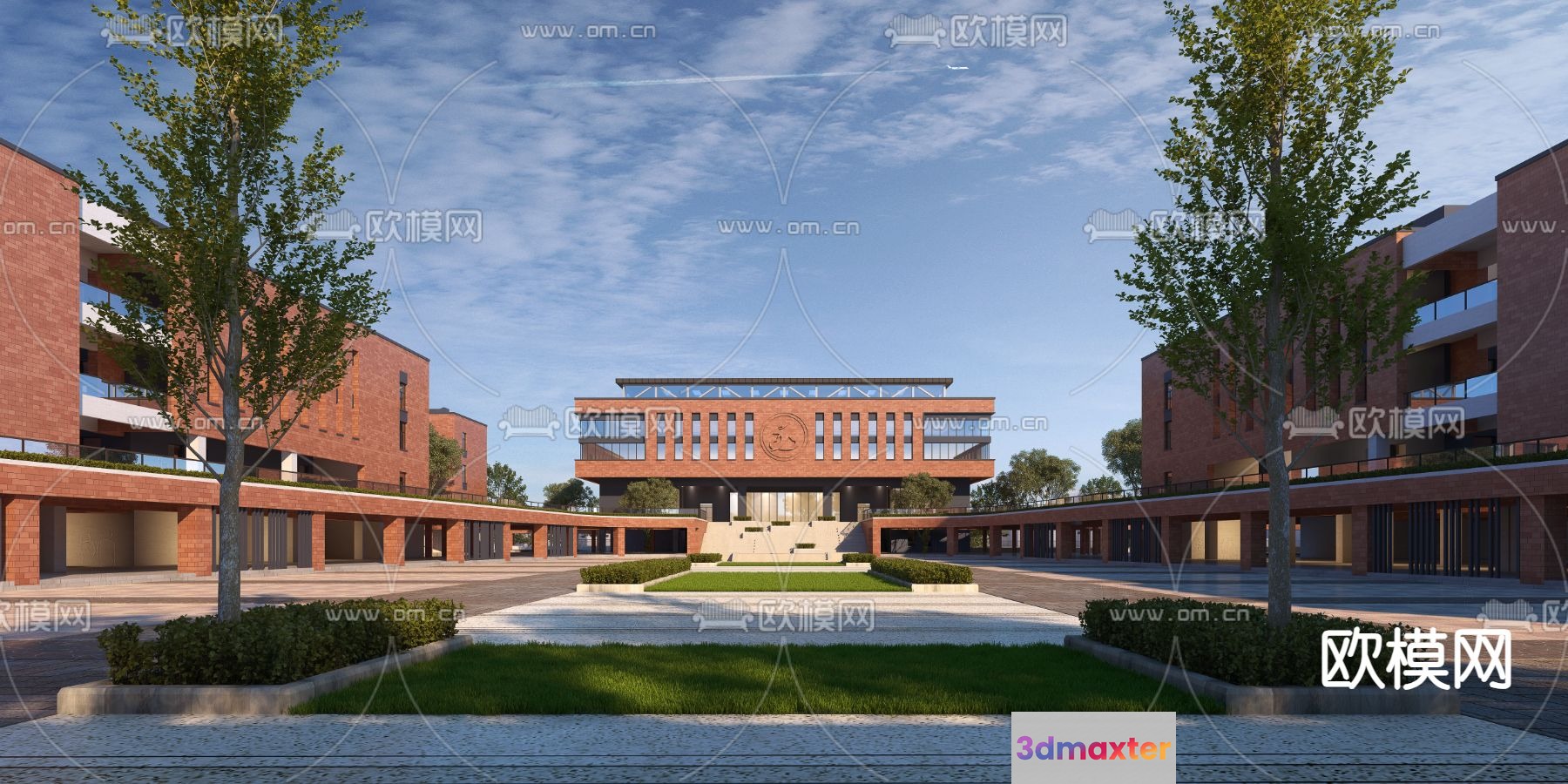 The Main Subject Is A Modern Building With A Red Brick Facade 3D Model - 6815 - VRAY Render