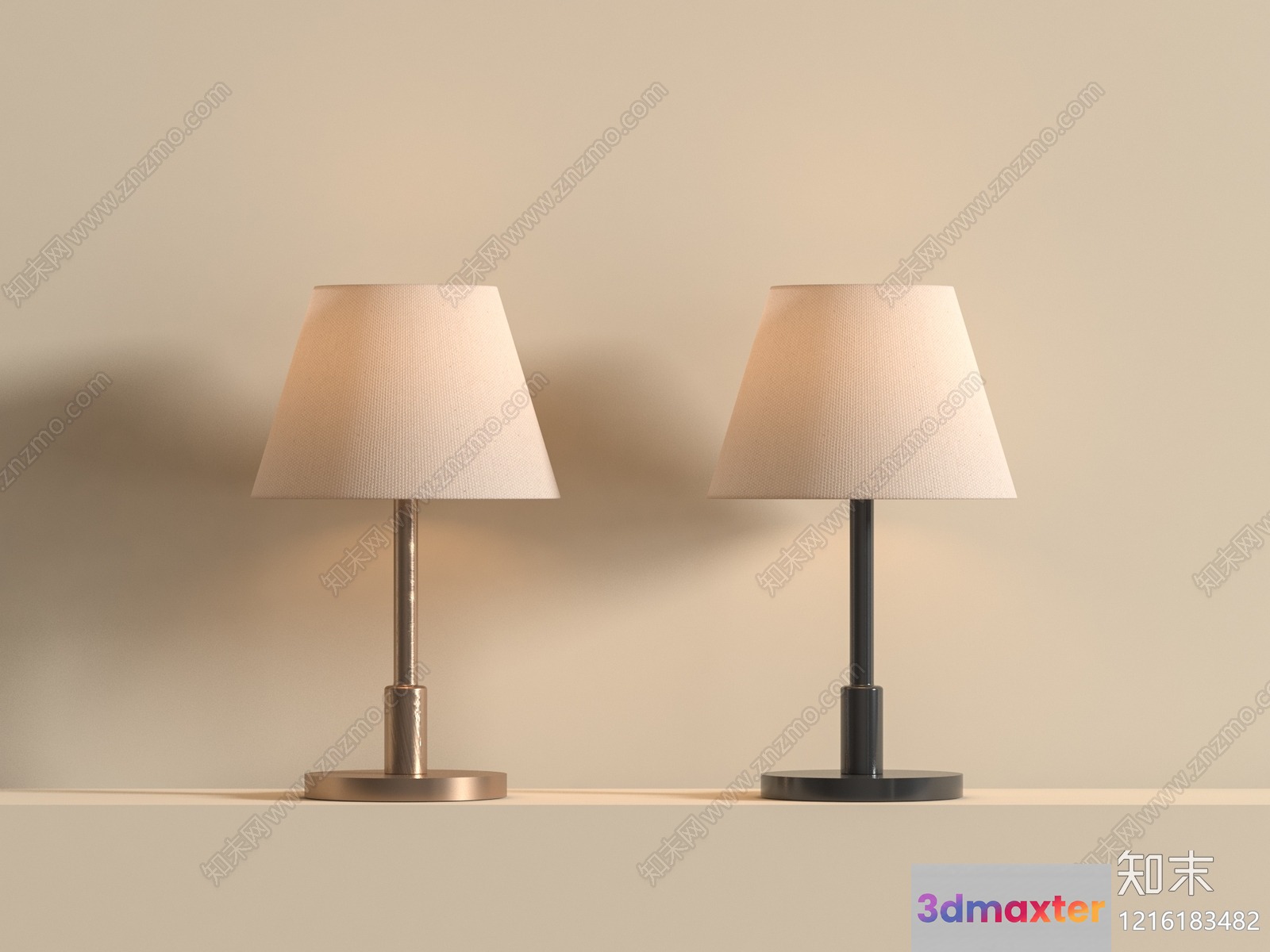 Two Table Lamps With Beige Lampshades 3D Model - 14879 - VRAY Render