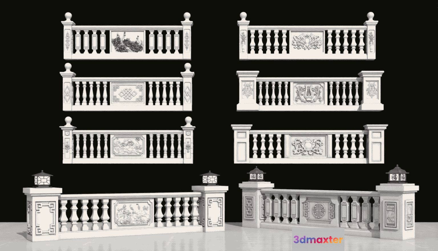 White Stone Railings 3D Model - 15147 - VRAY Render