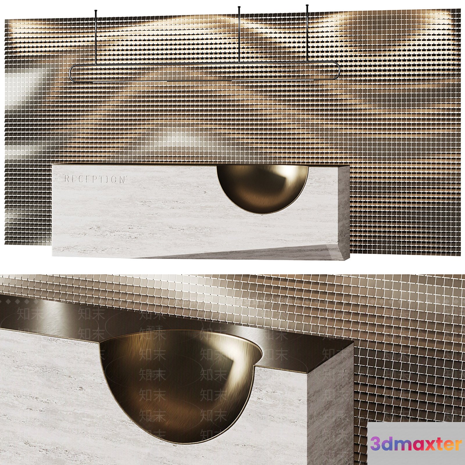 A Modern Reception Desk With A Mosaic Wall 3D Model - 7312 - VRAY Render