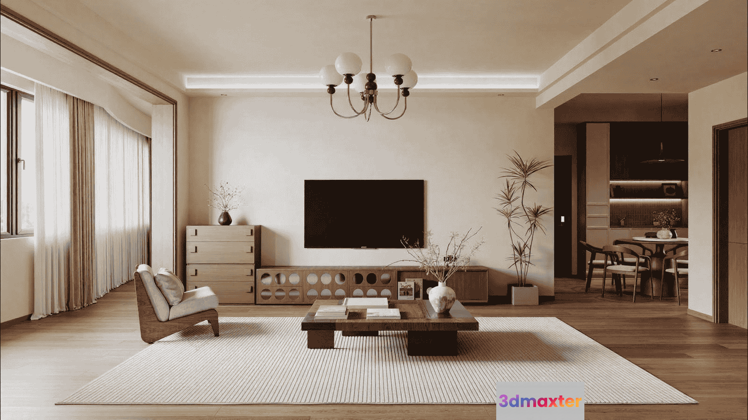 Modern Living Room 3D Model - 10738 - VRAY Render