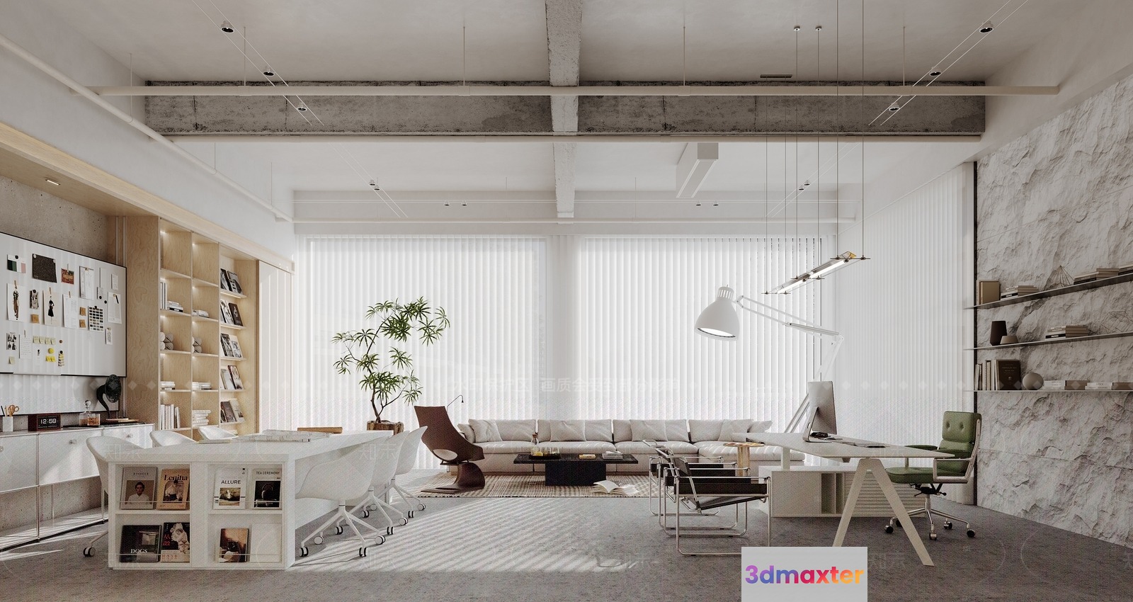 Modern Minimalist Office 3D Model - 754 - VRAY Render