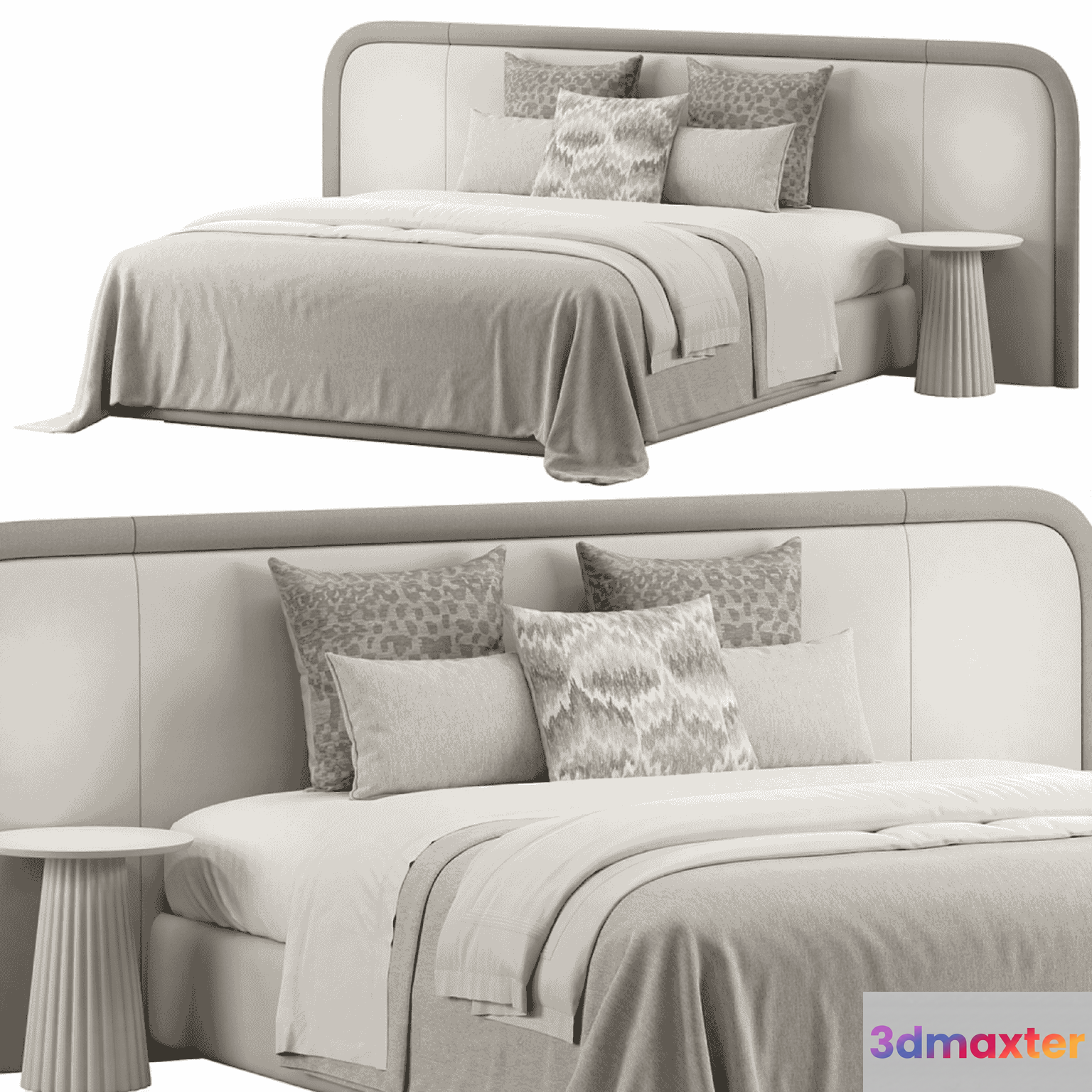 Modern Light Grey Bed 3D Model - 11450 - VRAY Render