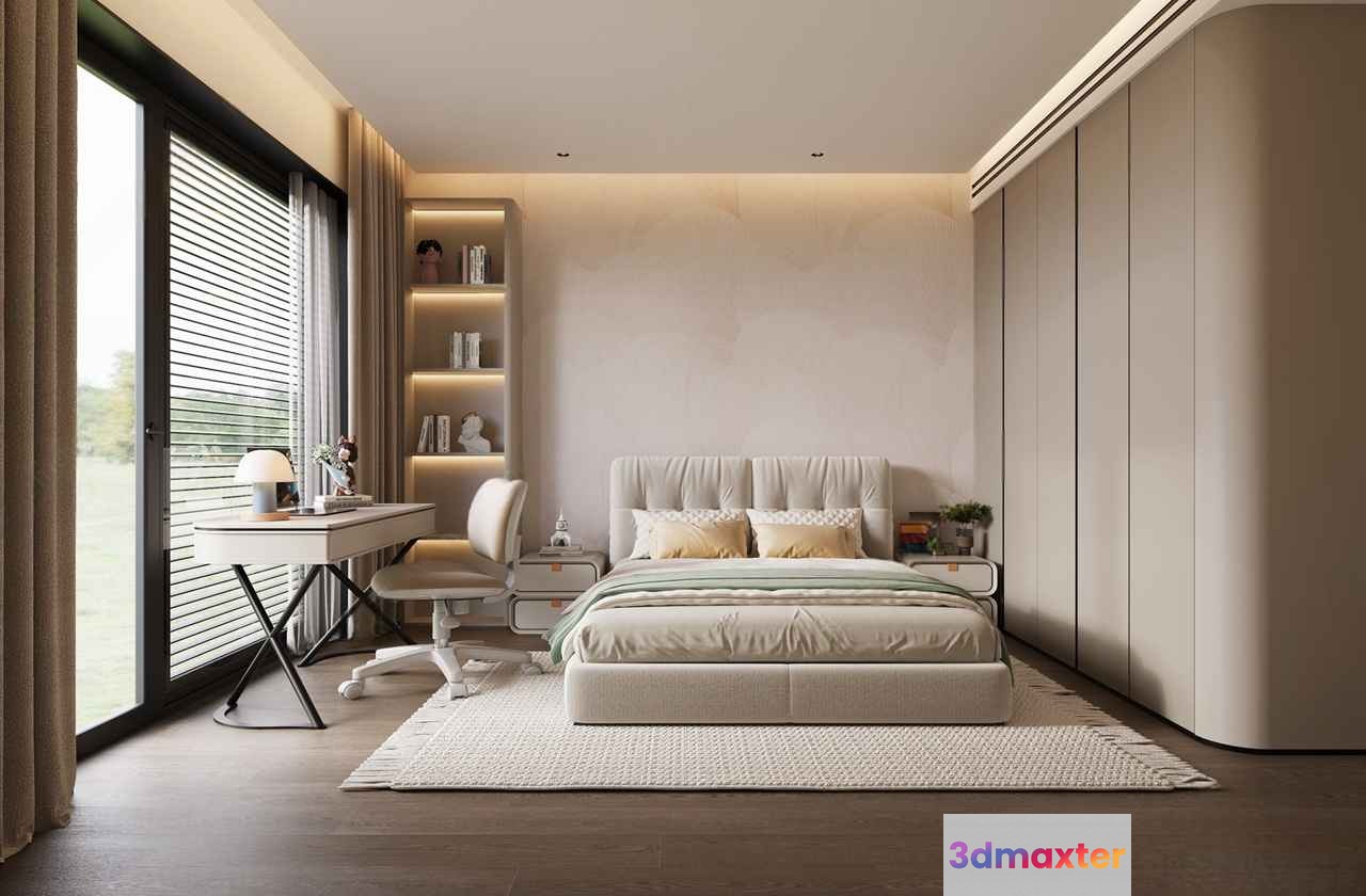 Modern Minimalist Bedroom 3D Model - 3227 - VRAY Render