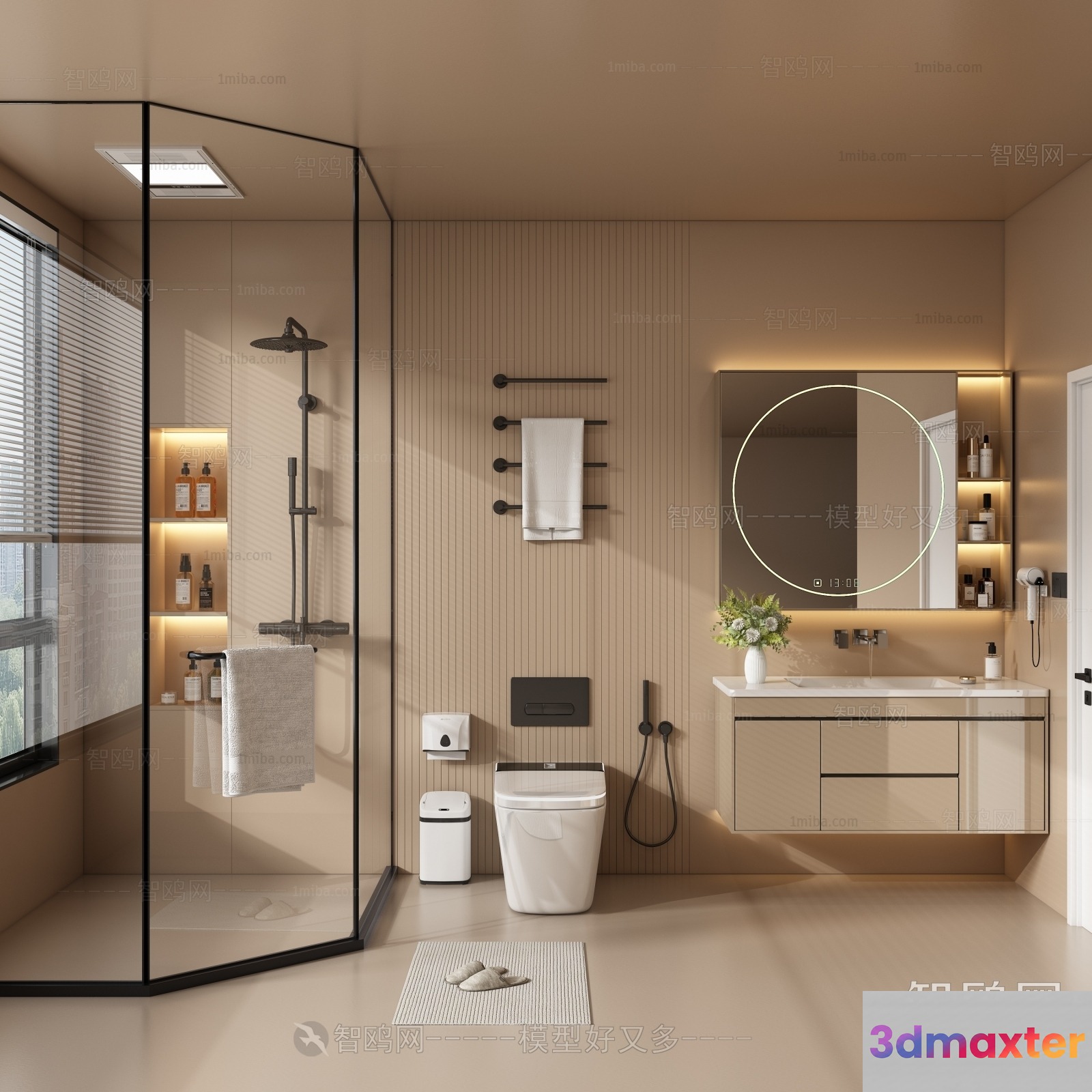 Modern Bathroom With A White Toilet 3D Model - 14400 - VRAY Render