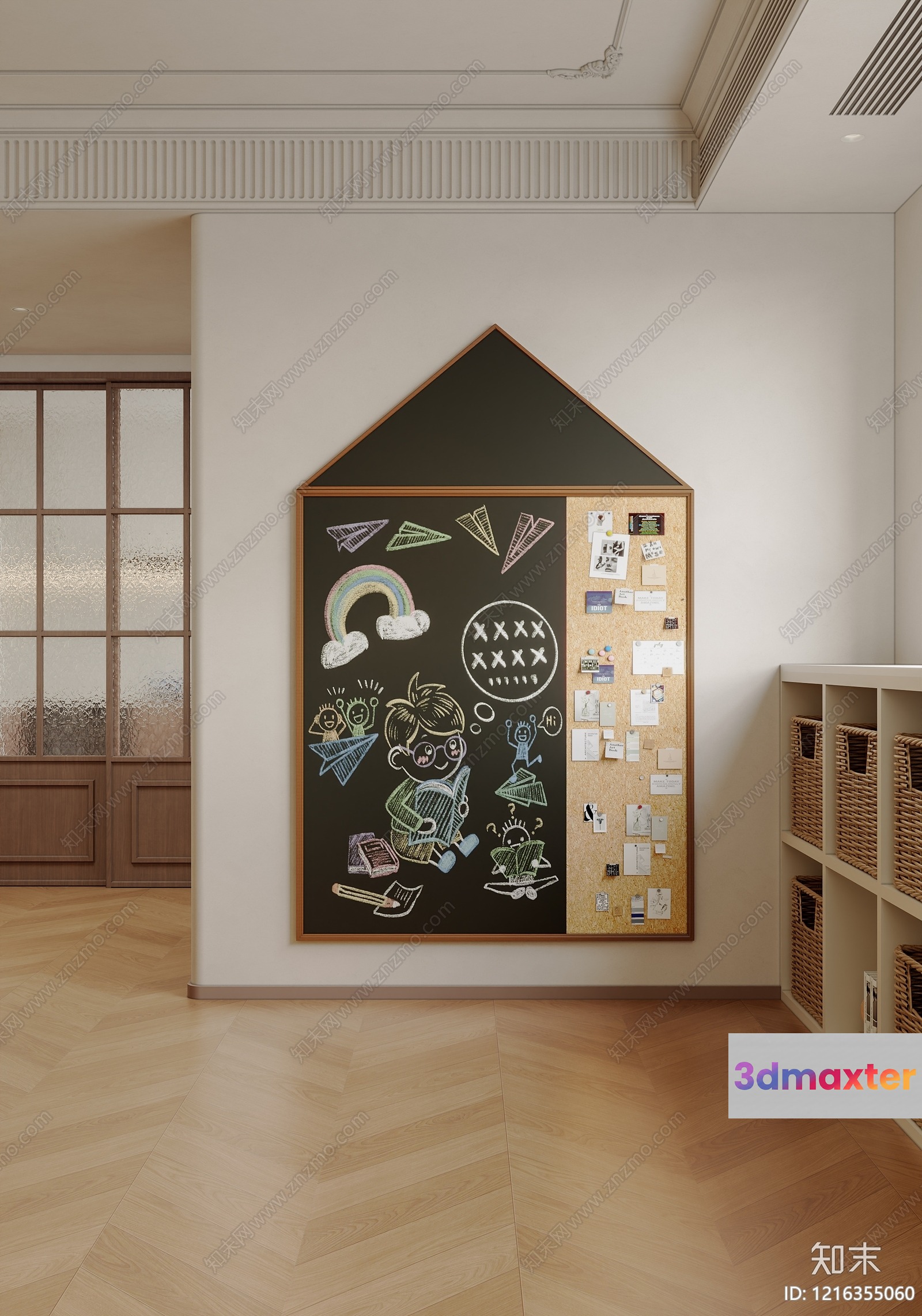 A Blackboard With Colorful Drawings 3D Model - 18320 - VRAY Render