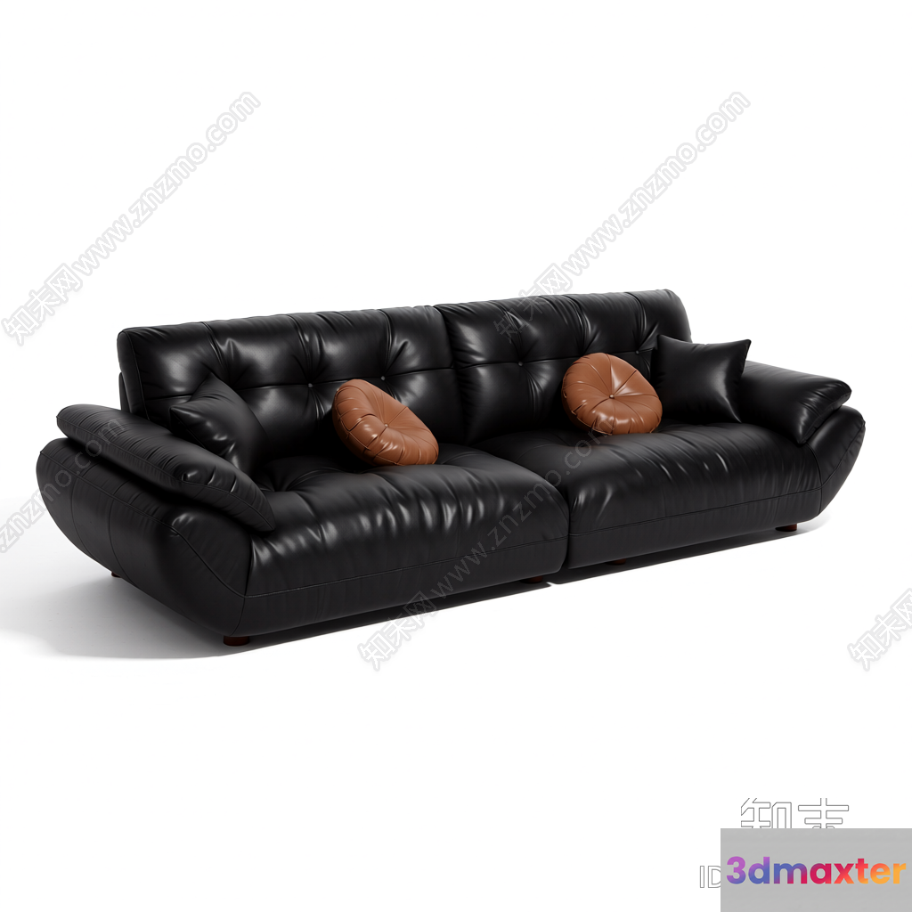 Black Leather Sofa 3D Model - 18412 - VRAY Render