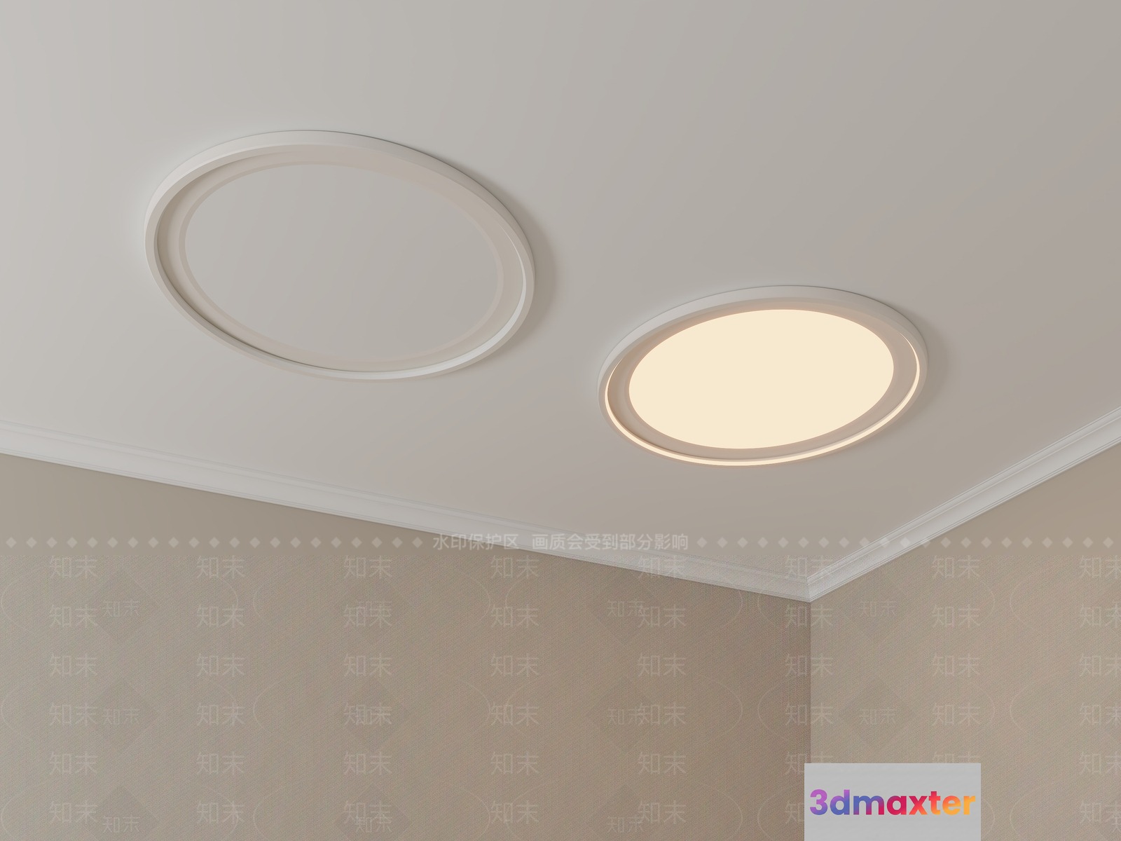 A White Ceiling With Two Oval-Shaped Lights 3D Model - 434 - VRAY Render
