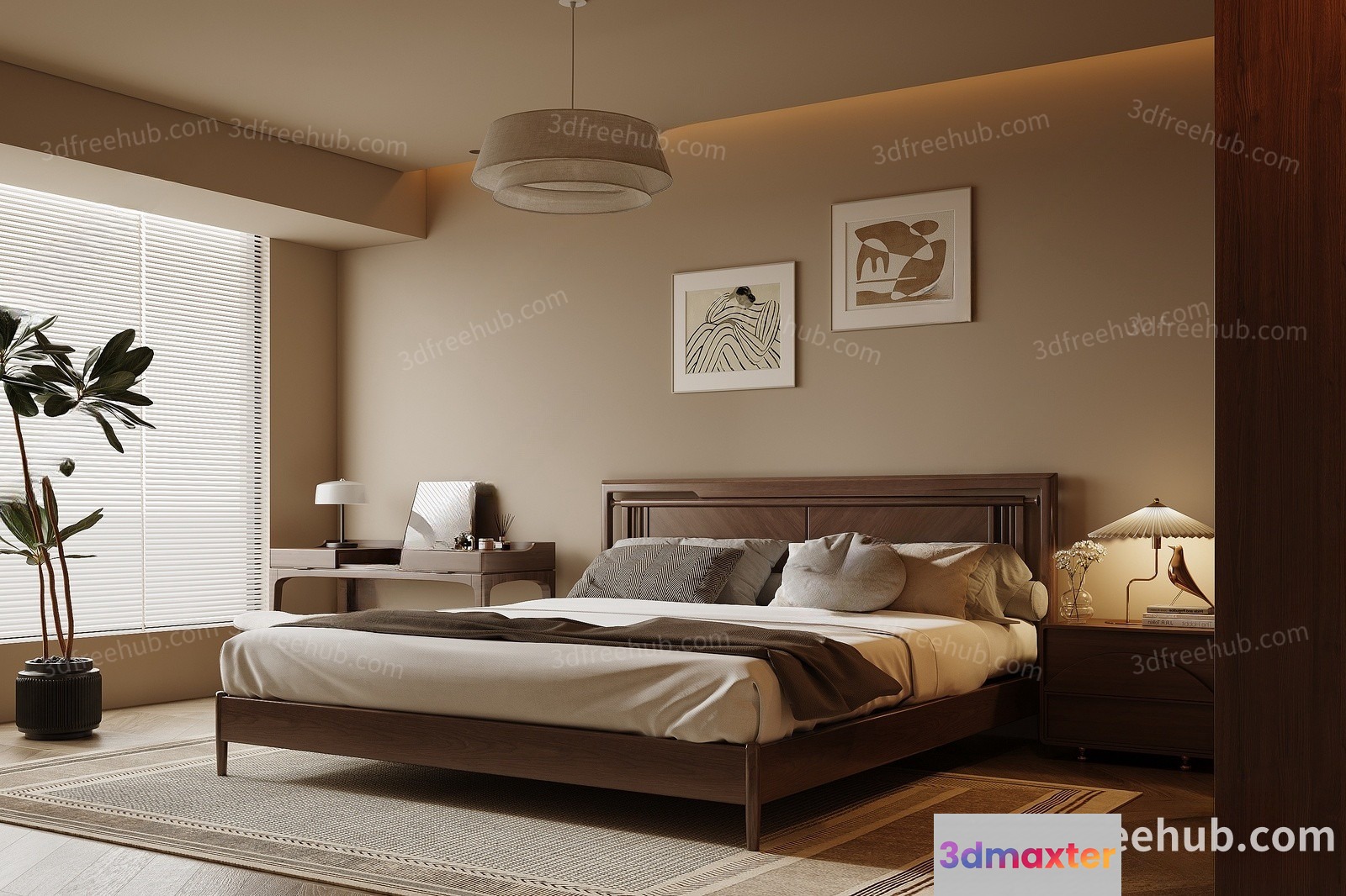 Cozy Bedroom With A Large Bed 3D Model - 22642 - VRAY Render