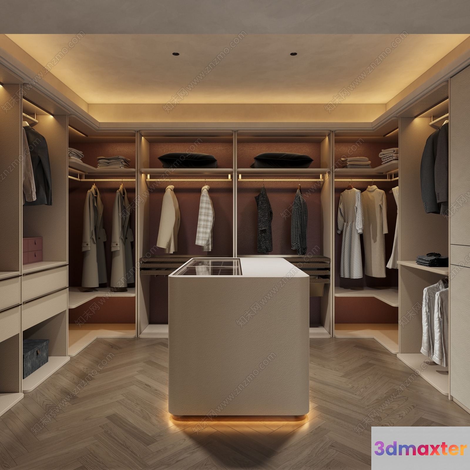 A Walk-In Closet With A Display Case 3D Model - 5841 - VRAY Render