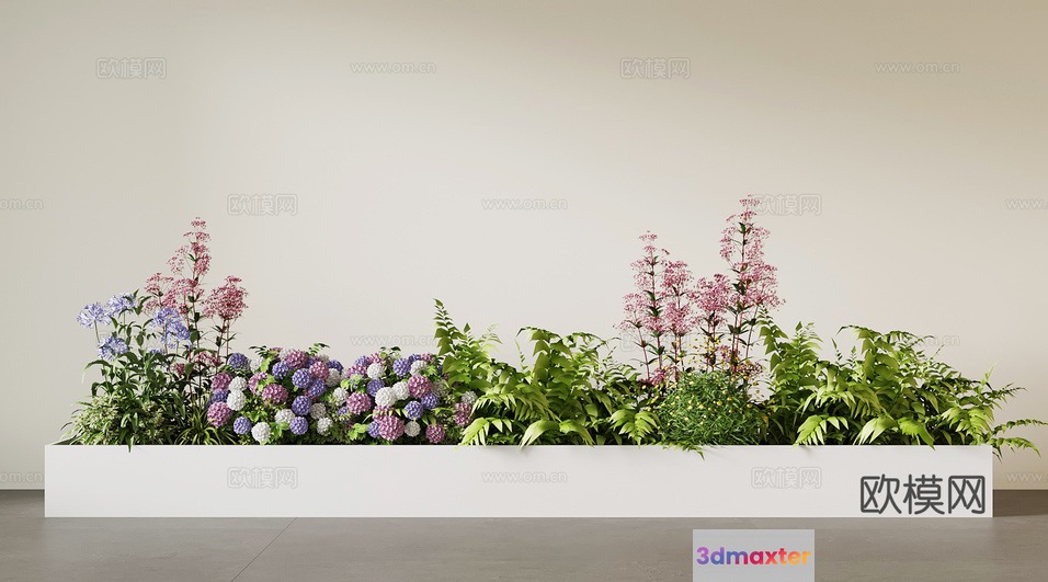 A White Planter Box With Plants 3D Model - 6393 - VRAY Render
