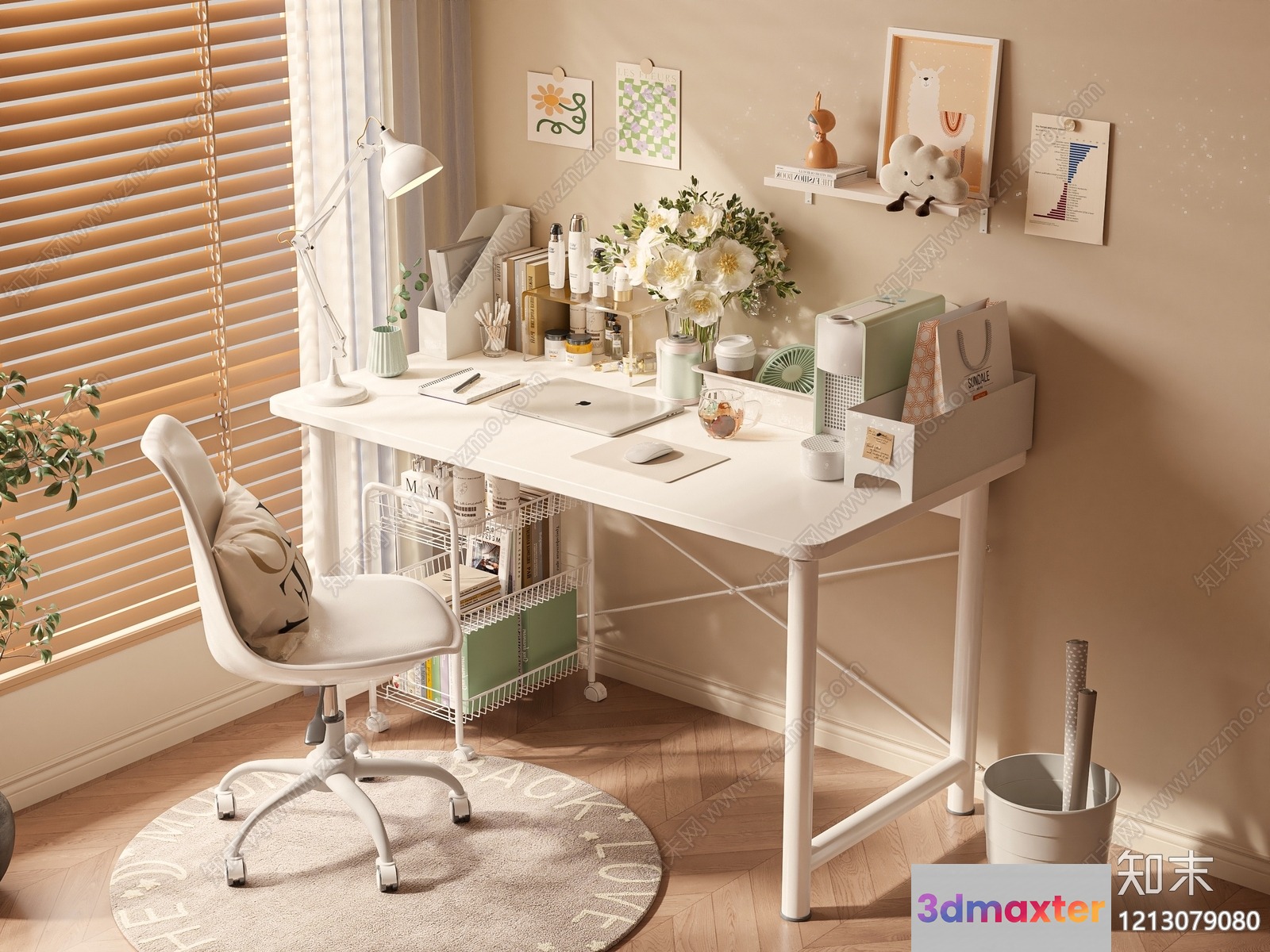 A White Desk 3D Model - 23080 - VRAY Render