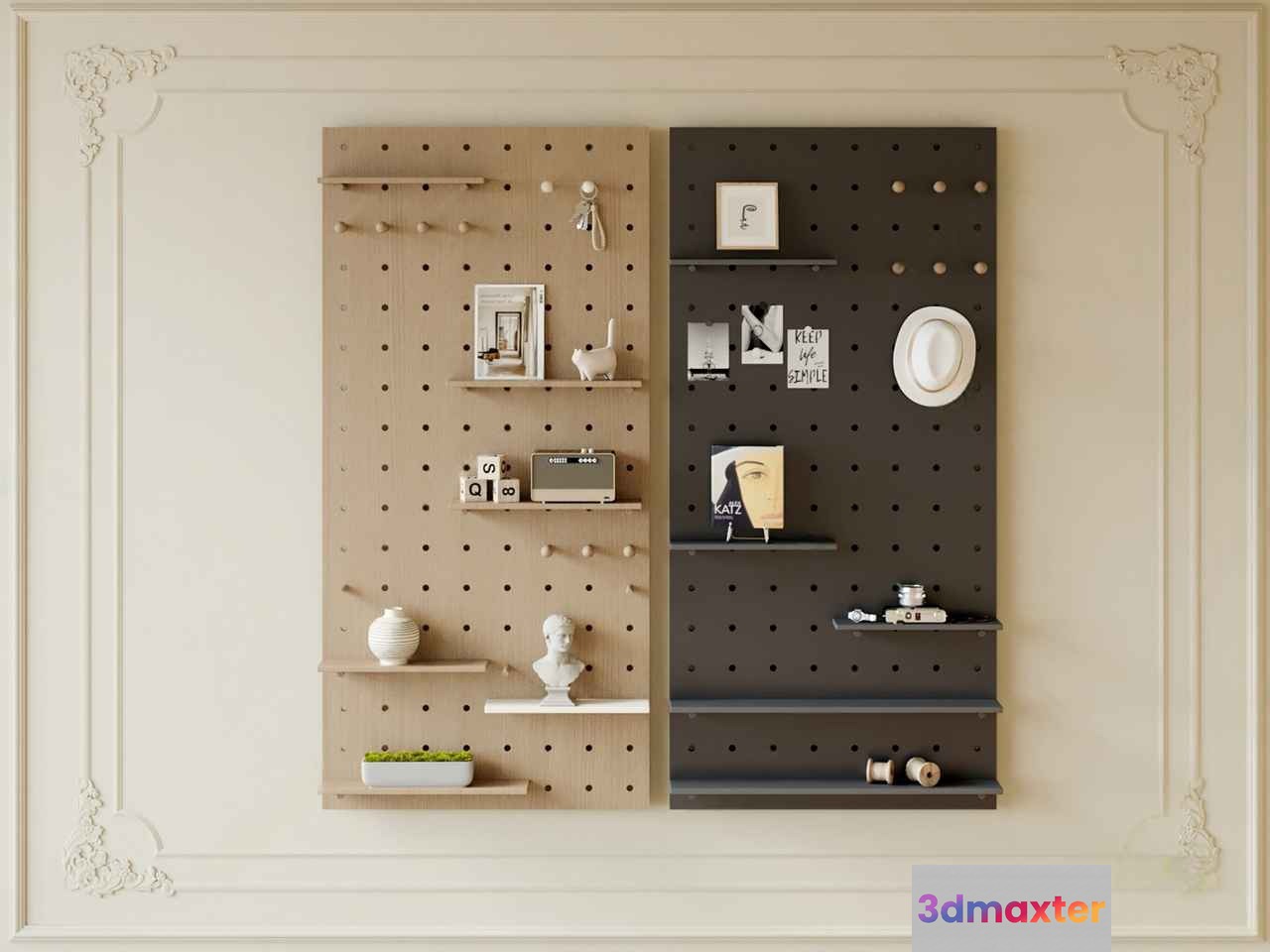 Wooden Pegboard Wall Decor 3D Model - 20299 - CORONA Render
