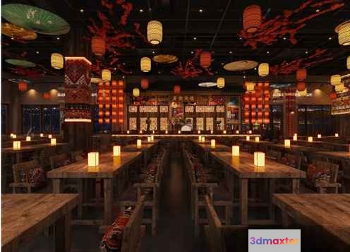 Long Wooden Tables 3D Model - 9134 - VRAY Render
