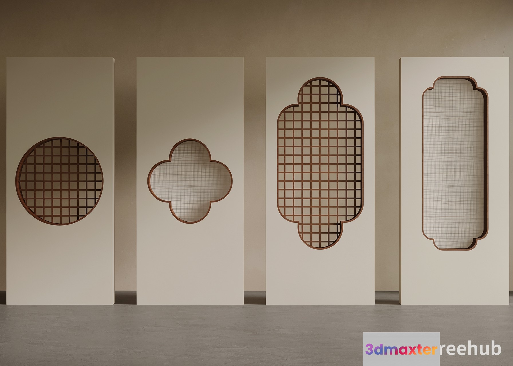 Four Decorative Wall Panels With Various Designs 3D Model - 9184 - VRAY Render