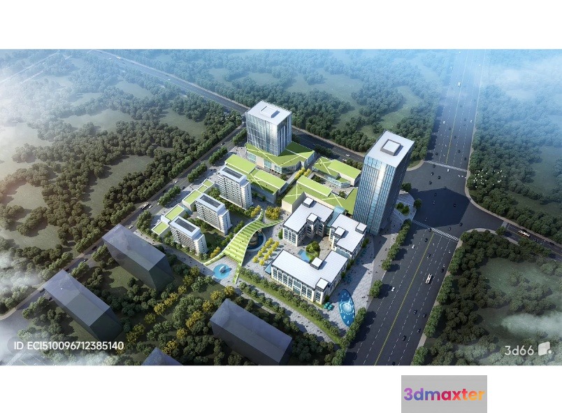 Aerial View Of A Building Complex 3D Model - 2092 - VRAY Render