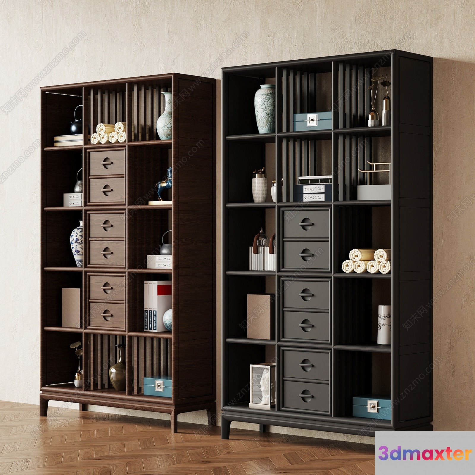 Modern Tall Bookshelves 3D Model - 14491 - VRAY Render