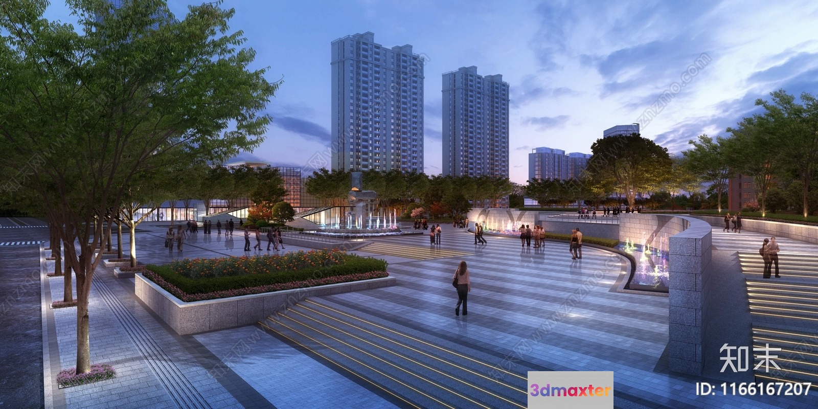 Cityscape With Tall Buildings 3D Model - 6343 - VRAY Render