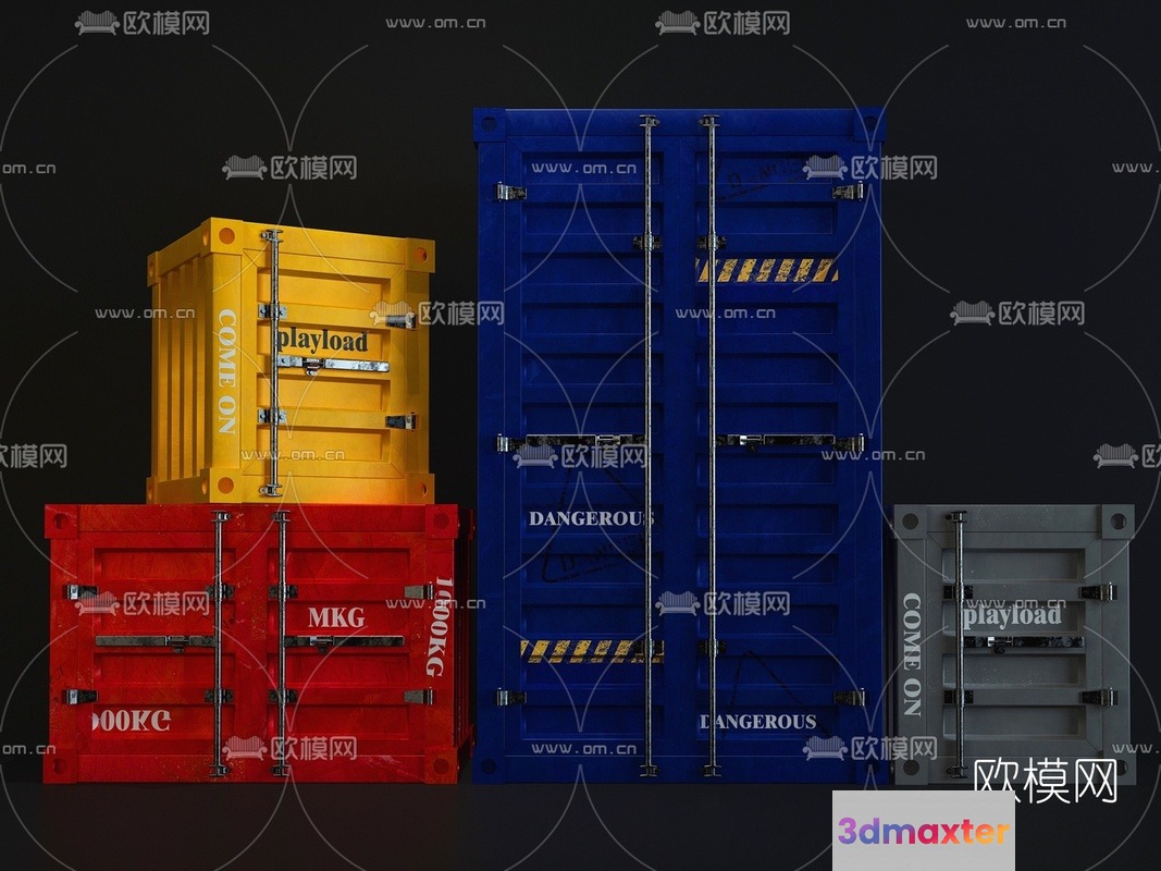 Blue And Yellow Storage Containers 3D Model - 6457 - VRAY Render
