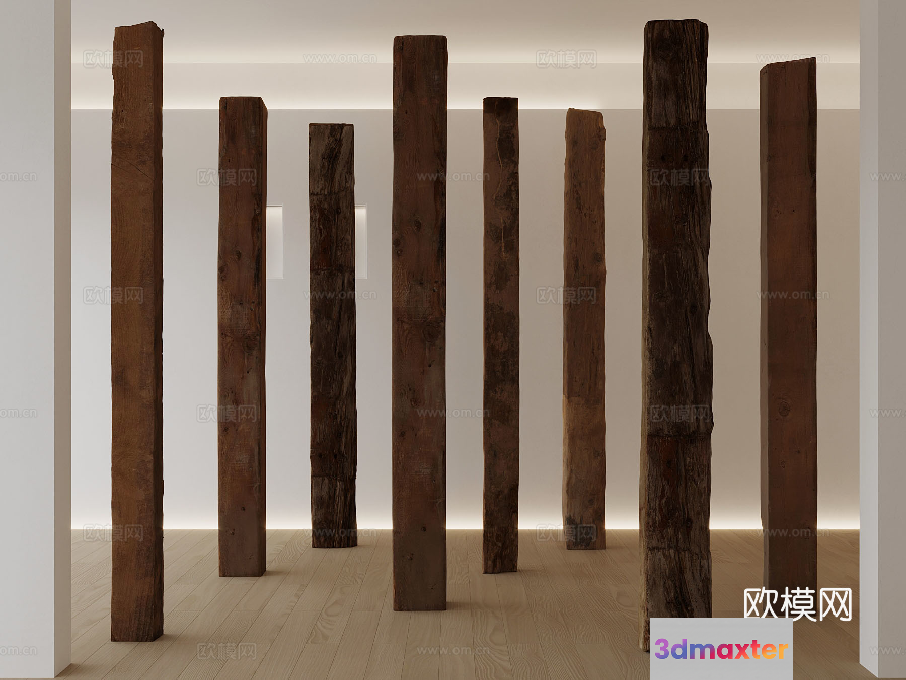 Wooden Pillars In A Room 3D Model - 12246 - VRAY Render