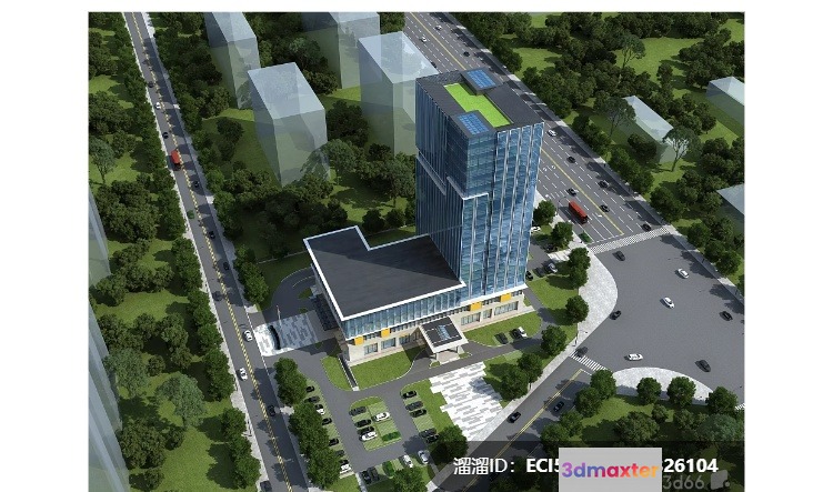 A 3D Rendering Of A Modern Building With A Large Parking Lot And 3D Model - 8242 - VRAY Render
