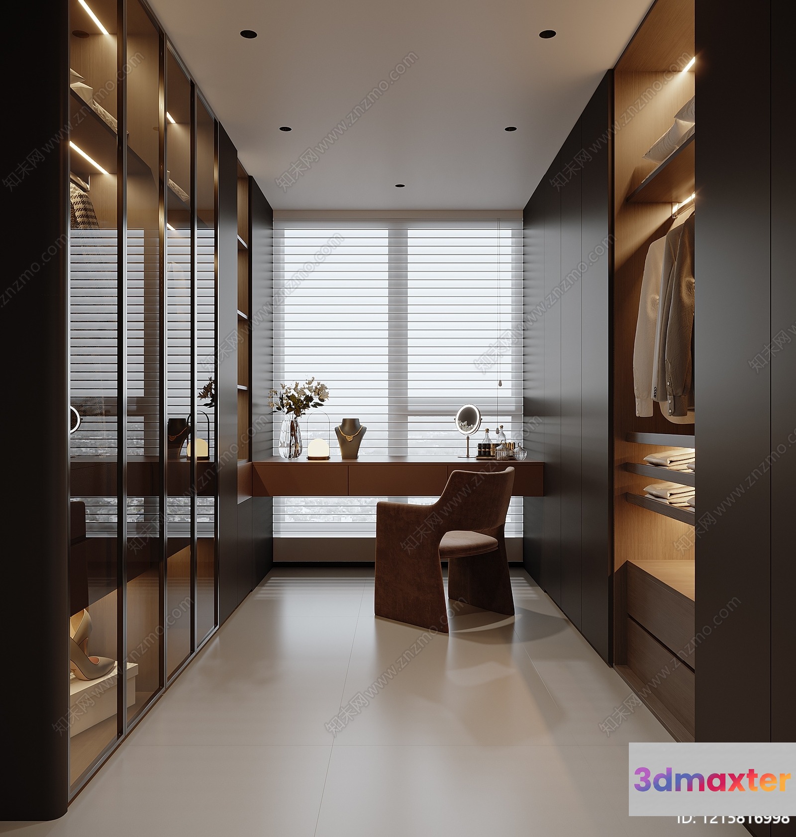 Modern Elegant And Well-Organized Walk-In Closet 3D Model - 11957 - VRAY Render
