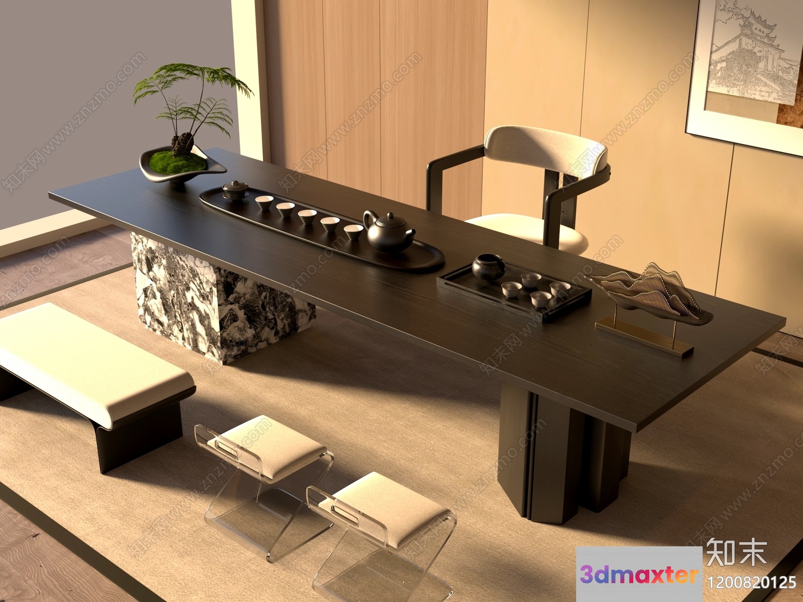 Modern Asian-Inspired Dining Room 3D Model - 20062 - VRAY Render