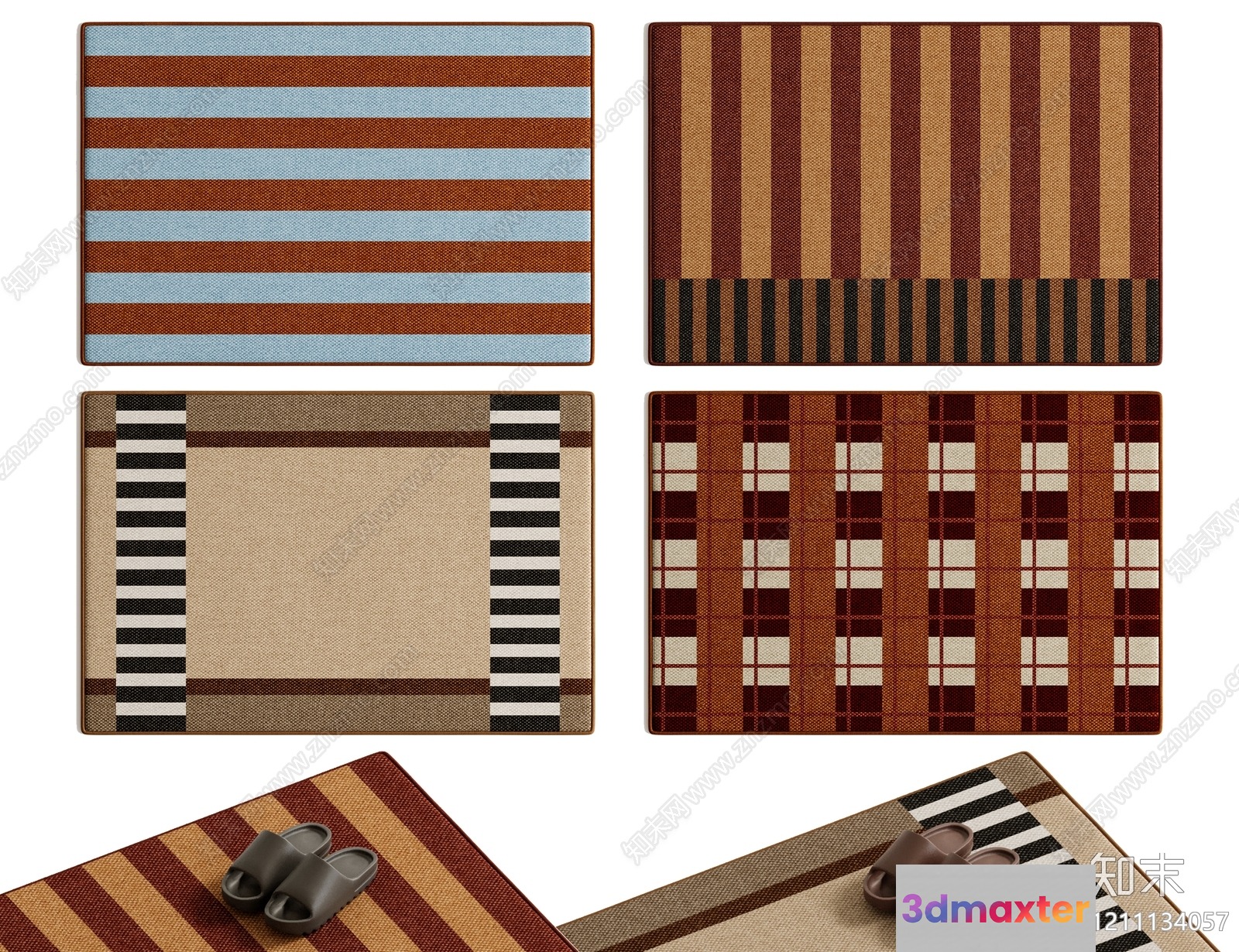 Rugs With A Mix Of Brown Tan And Black Stripes 3D Model - 3278 - VRAY Render