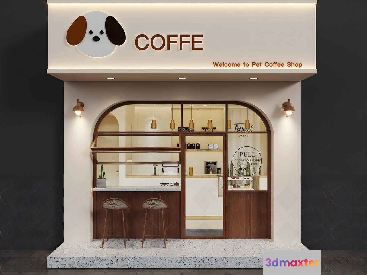 Modern Coffee Shop 3D Model - 15100 - VRAY Render