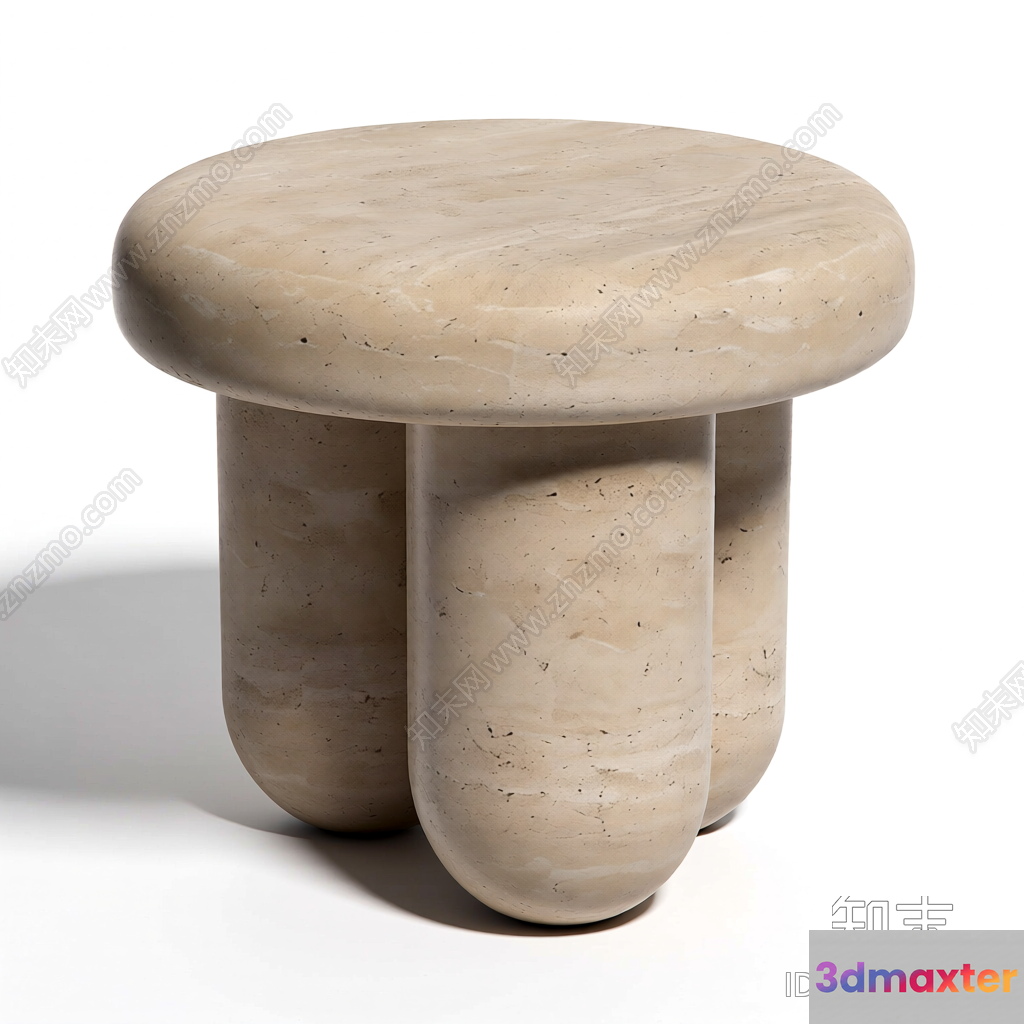 A Small Round Beige Stone Stool 3D Model - 2005 - VRAY Render