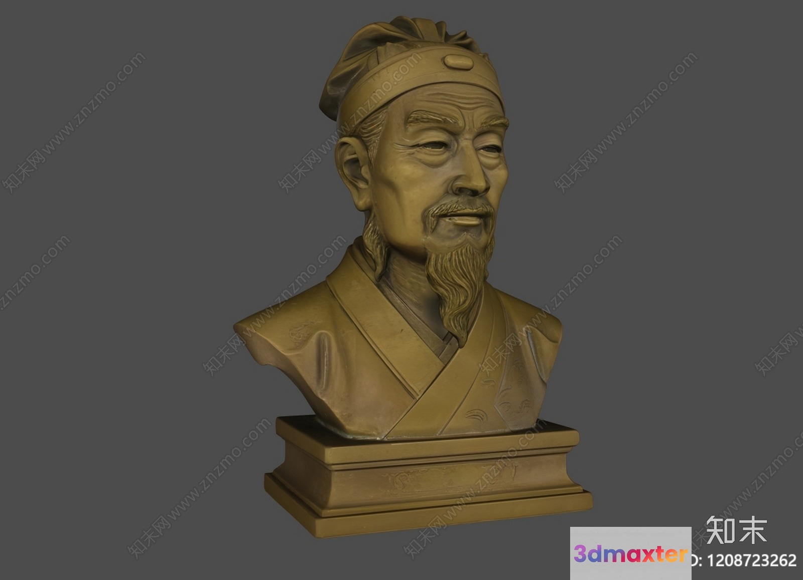 A Bronze Bust Of A Man With A Long Beard And Mustache 3D Model - 7883 - VRAY Render