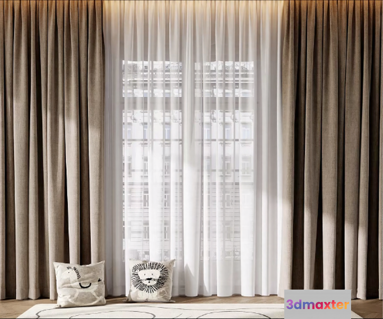 Light-Colored Curtains 3D Model - 9623 - CORONA Render