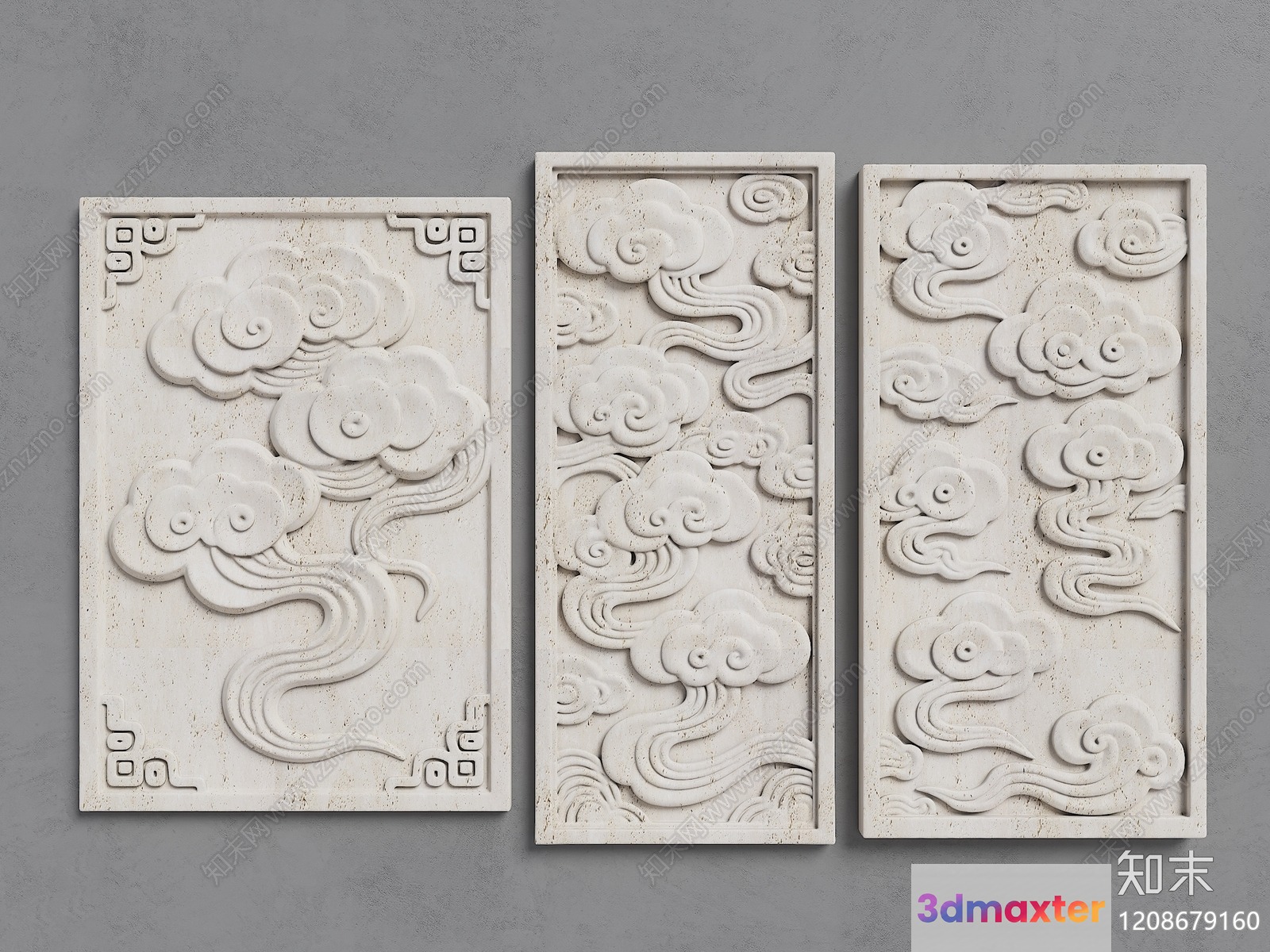 Three Carved Stone Panels 3D Model - 5830 - VRAY Render