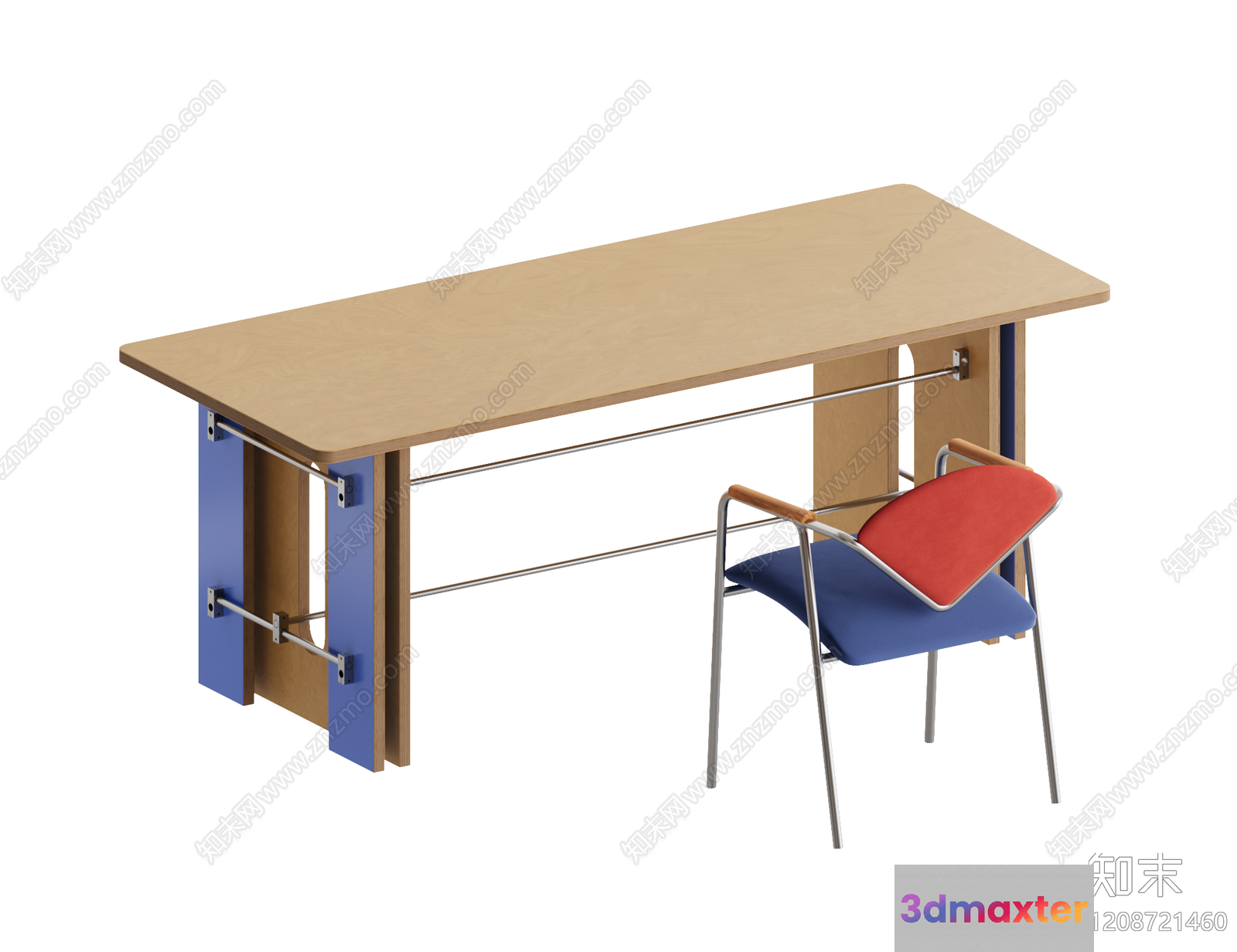 A Wooden Table With A Chair 3D Model - 5615 - VRAY Render