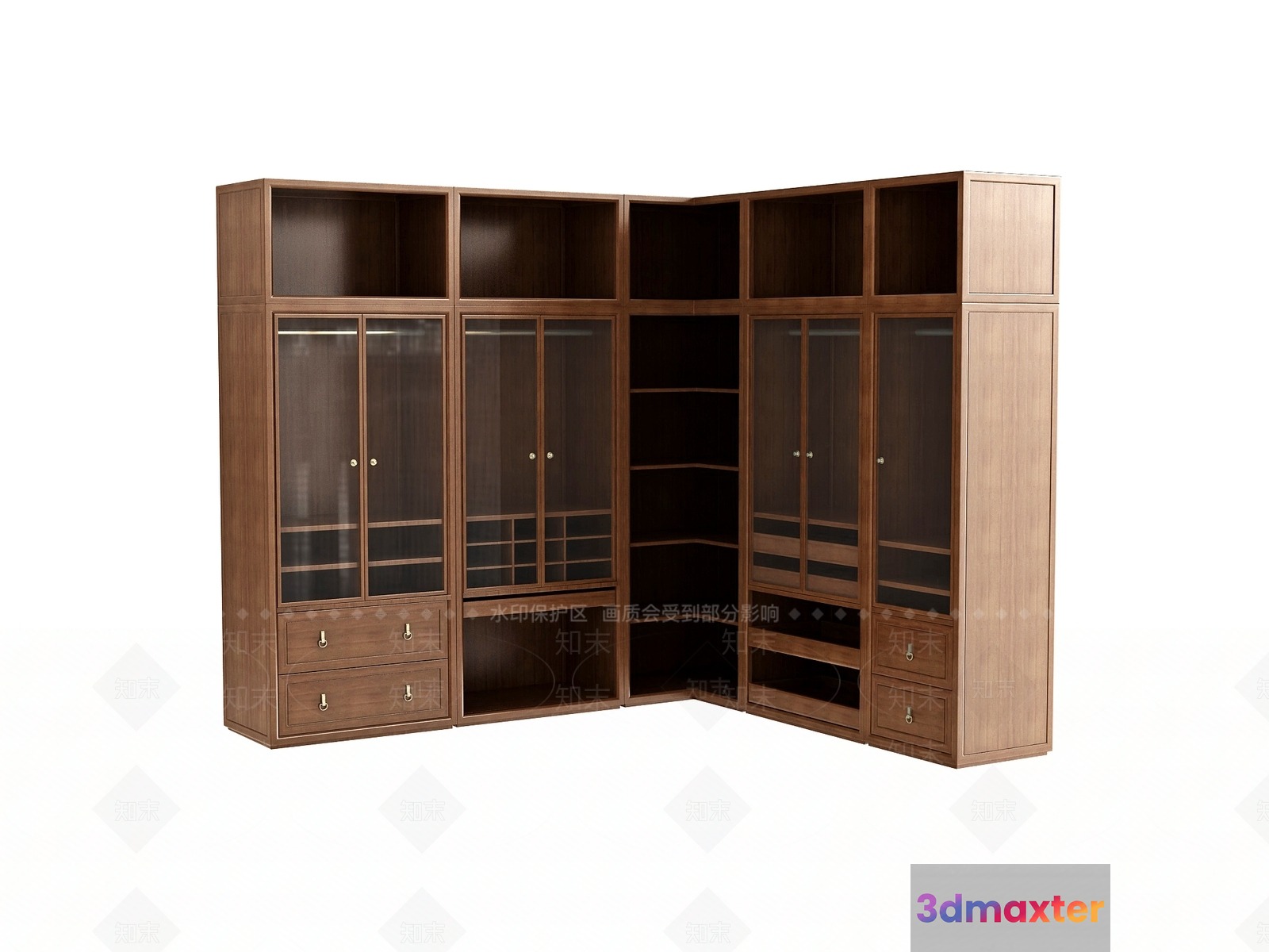 A Wooden Cabinet With Glass Doors 3D Model - 10384 - VRAY Render