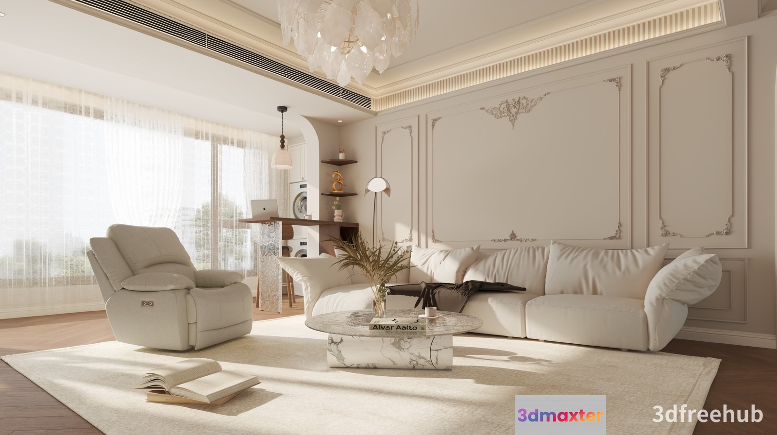 White Living Room 3D Model - 18947 - VRAY Render