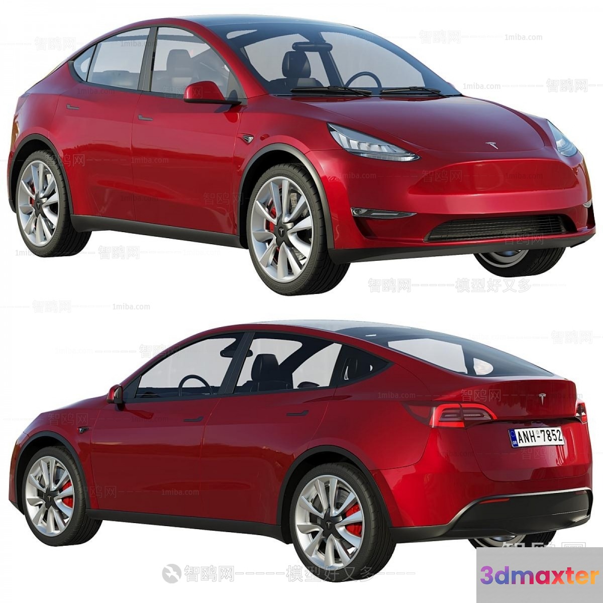 A Red Tesla 3D Model - 2219 - VRAY Render