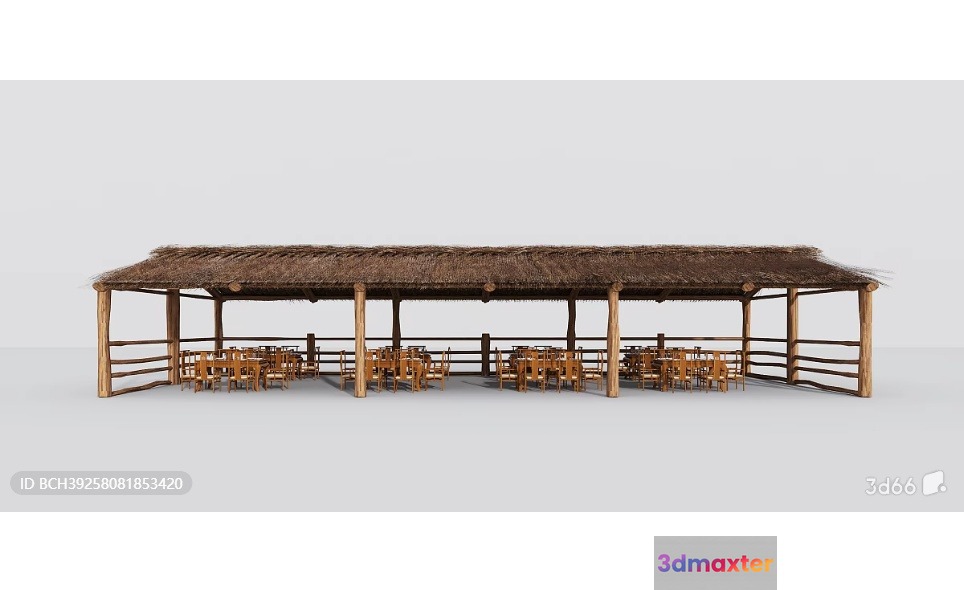 A Long Rustic Dining Area 3D Model - 17980 - VRAY Render