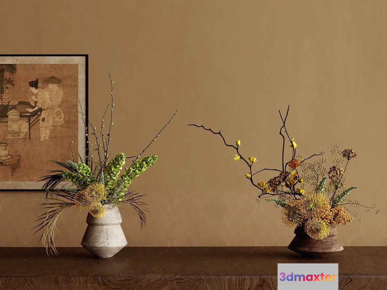 Two Vases Of Flowers 3D Model - 2462 - CORONA Render