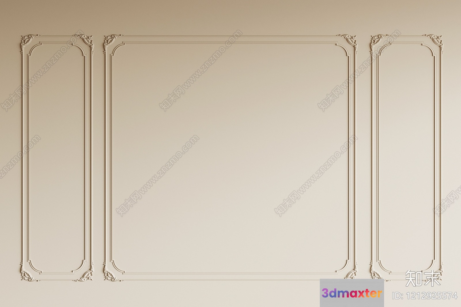 This Image Features A Beige Wall With Intricate Molding 3D Model - 6180 - VRAY Render