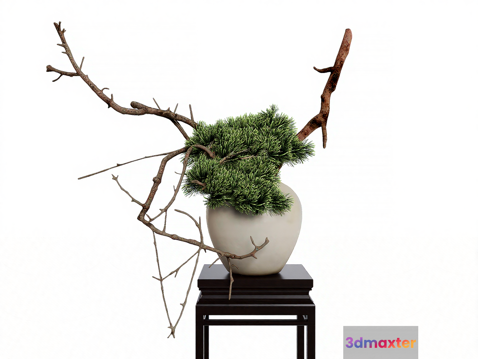 A White Vase With Greenery And Branches 3D Model - 10246 - VRAY Render