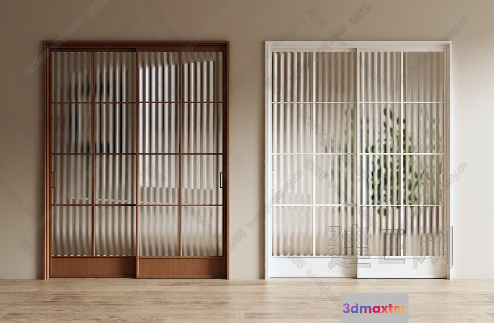 A Pair Of Sliding Doors 3D Model - 1891 - VRAY Render
