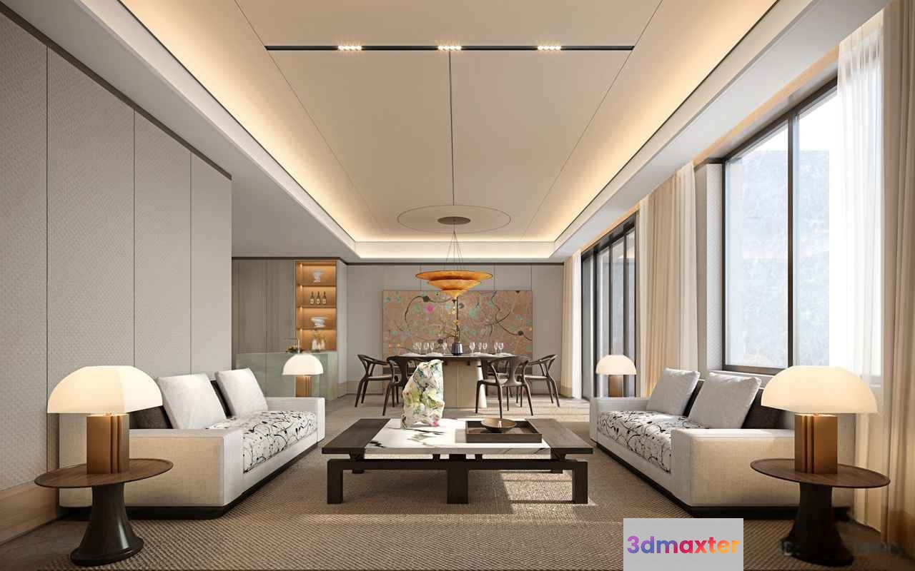 Modern Living Room 3D Model - 17529 - CORONA Render