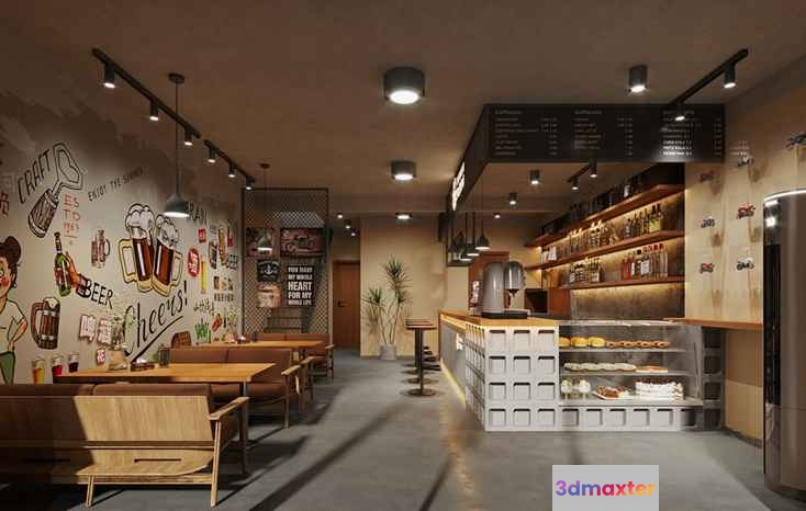 Modern Restaurant Interior 3D Model - 13835 - CORONA Render