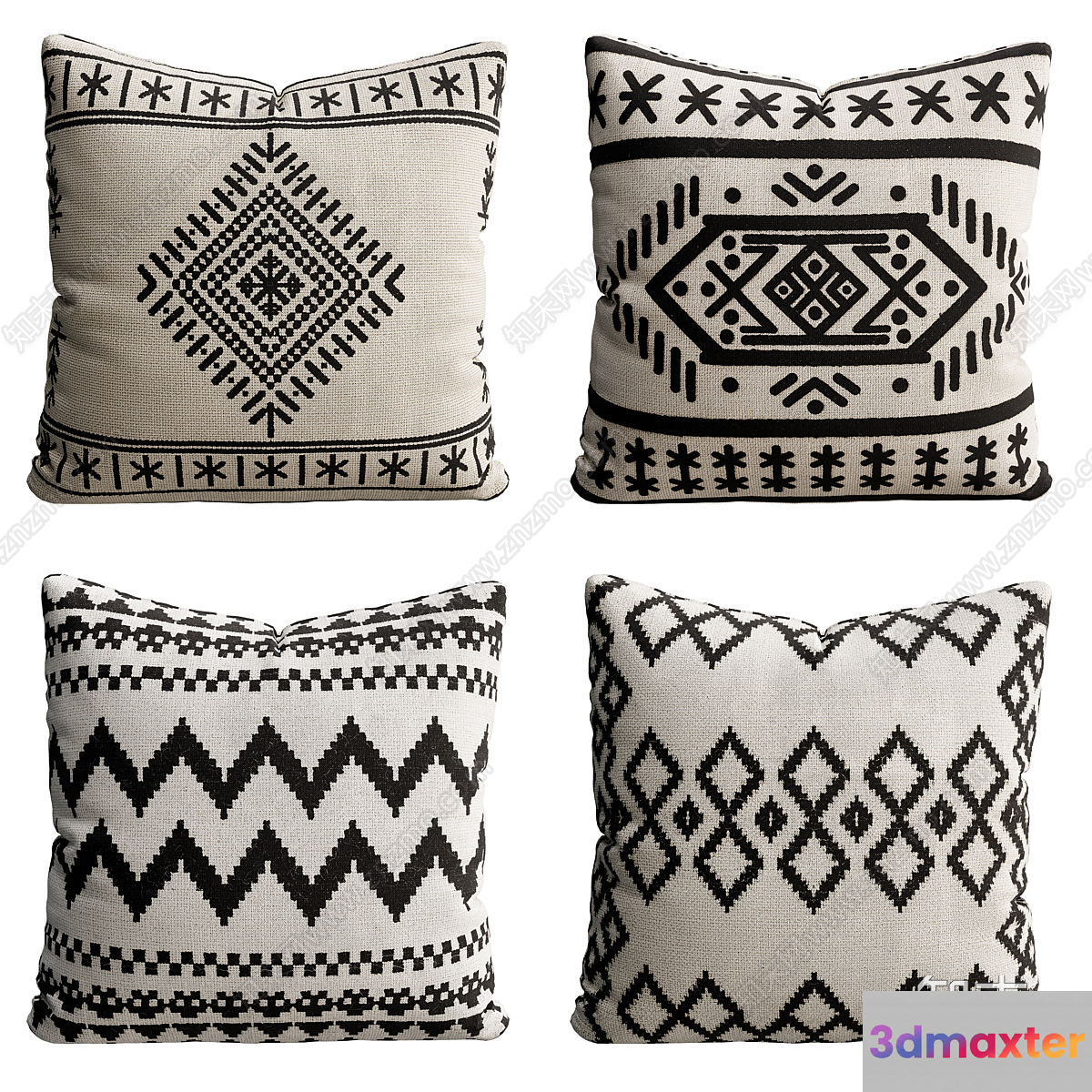 Black And White Throw Pillows 3D Model - 18778 - CORONA Render